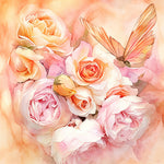 Watercolour pink roses and butterfly cross stitch kit for beginners
