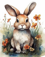 Watercolour rabbit in a wildflower meadow cross stitch kit for beginners