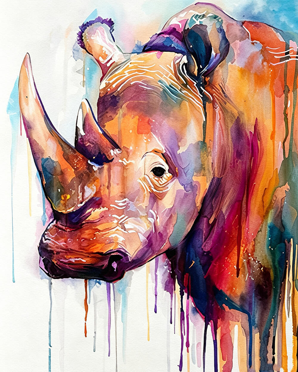 Watercolour rhino cross stitch kit for beginners