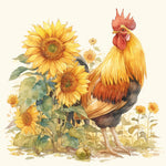 Watercolour rooster with sunflowers cross stitch kit for beginners