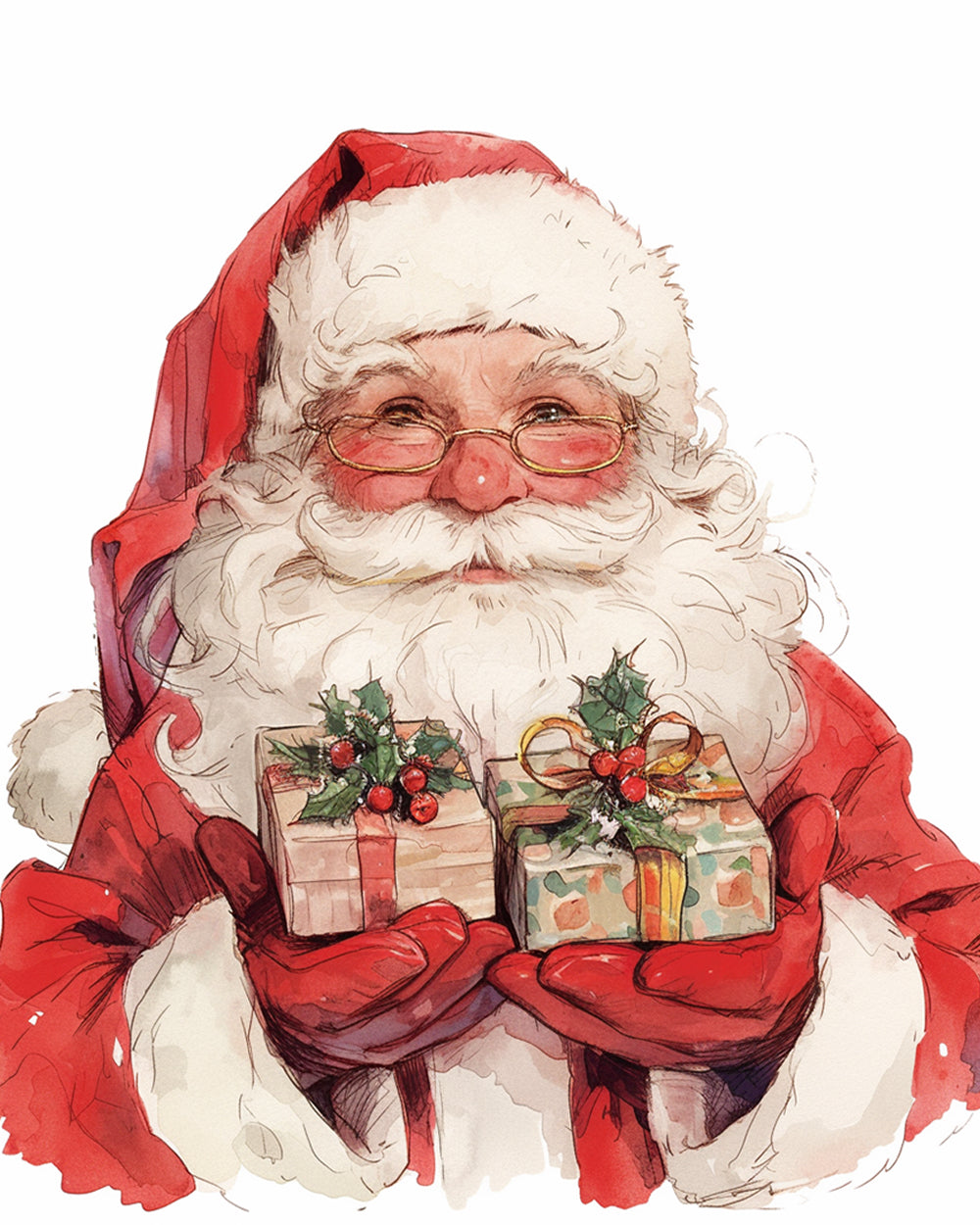 Watercolour santa with gifts cross stitch kit for beginners