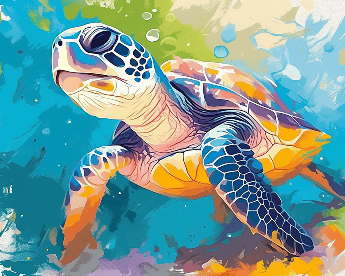 Watercolour sea turtle portrait cross stitch kit for beginners