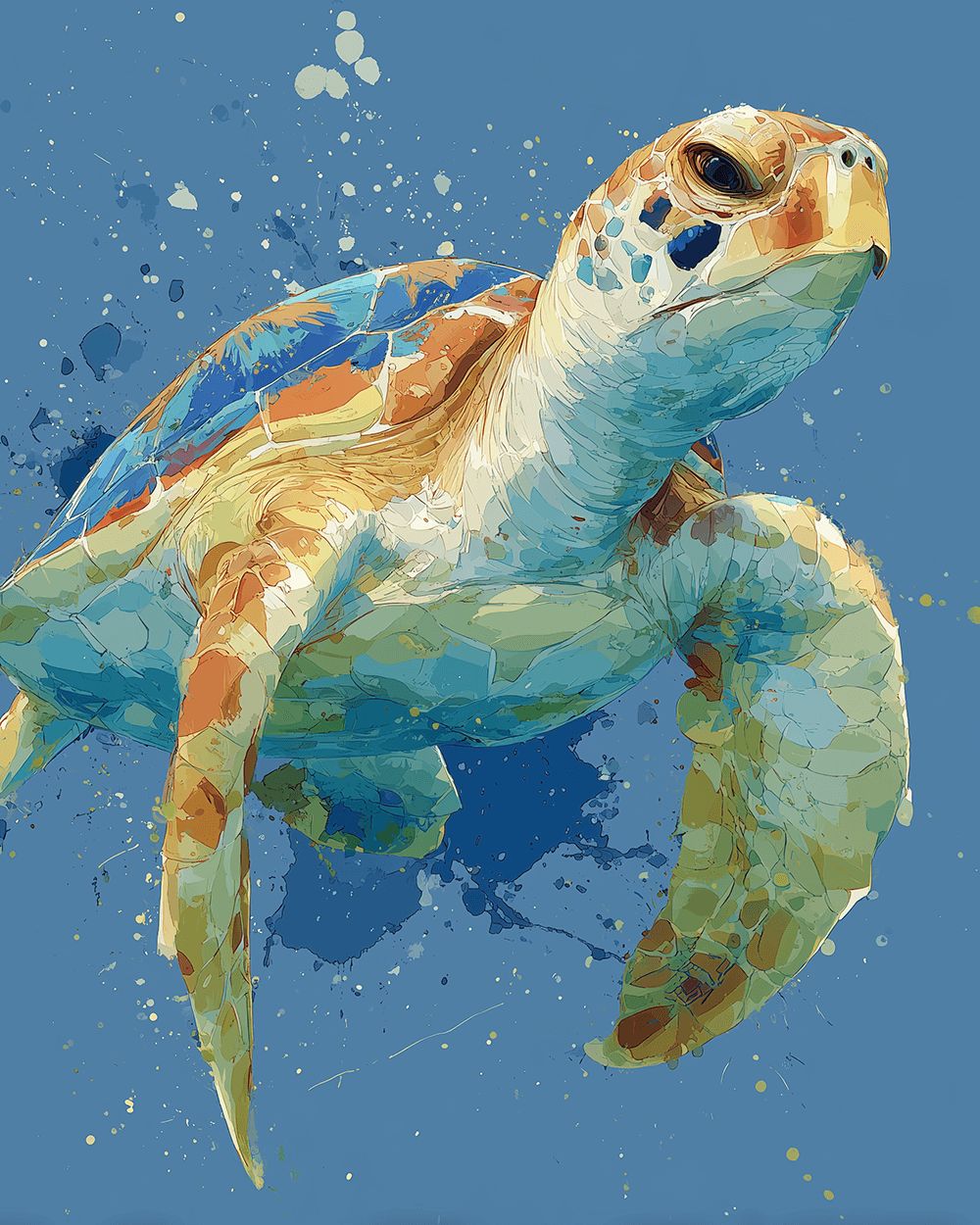 Watercolour sea turtle splatter cross stitch kit for beginners