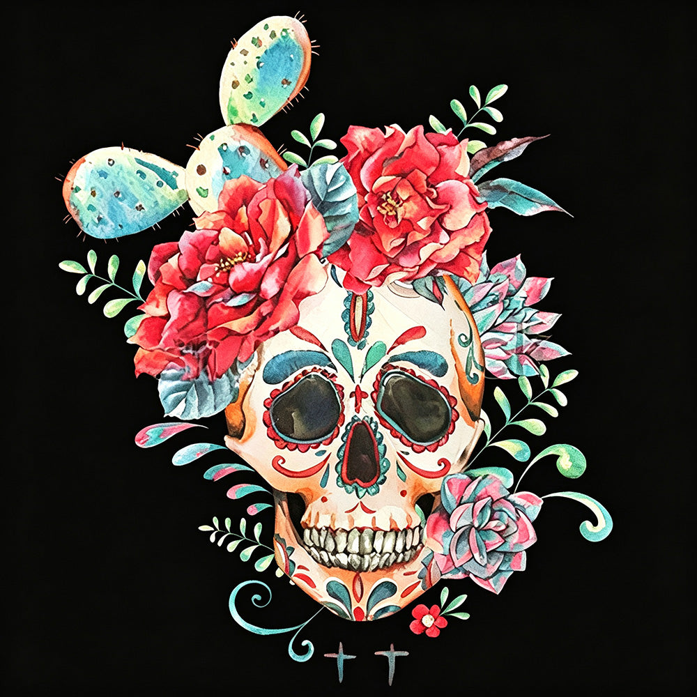 Watercolour skull with cacti and flowers cross stitch kit for beginners