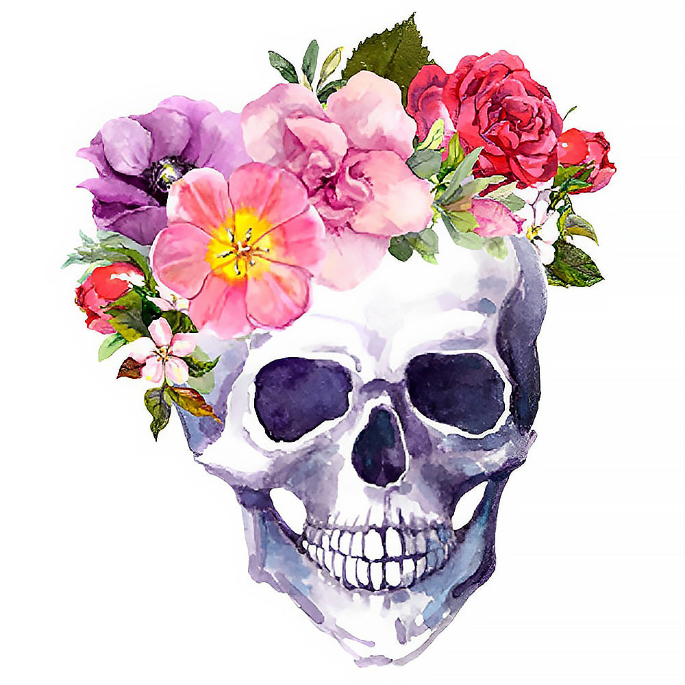 Watercolour skull with floral crown cross stitch kit for beginners