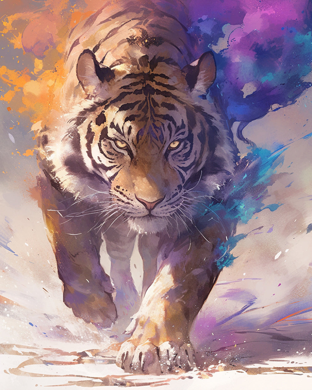 Watercolour splash tiger cross stitch kit for beginners