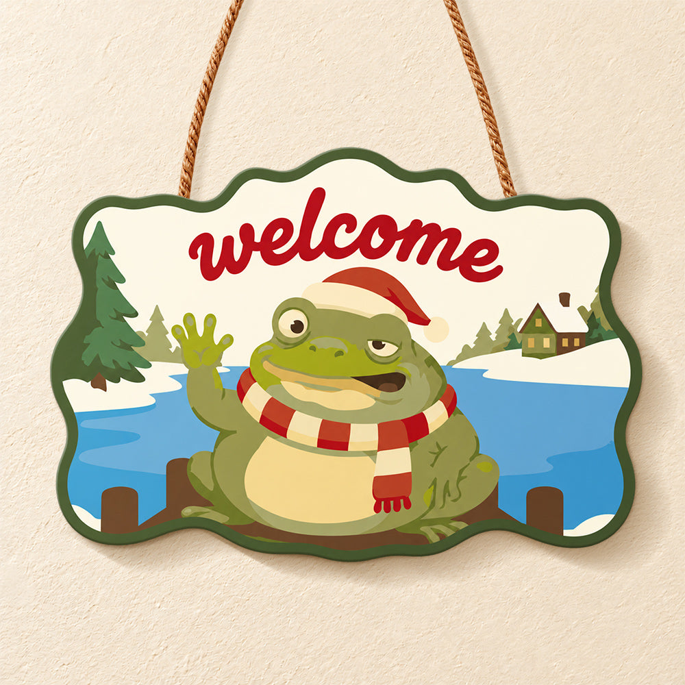 Waving frog holiday paint by numbers door hanger finished design