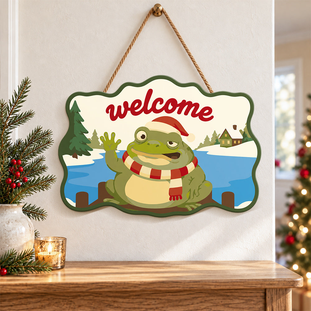 Waving frog holiday paint by numbers door hanger as indoor wall decor