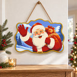 Waving santa gift bag paint by numbers door hanger as indoor wall decor