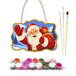 Waving santa gift bag paint by numbers door hanger with paints and brushes