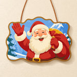 Waving santa with bell paint by numbers door hanger finished design