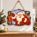 Waving santa with gift sack paint by numbers door hanger as indoor wall decor