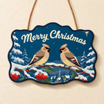 Waxwing winter scene paint by numbers door hanger finished design