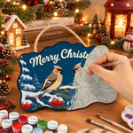 Waxwing winter scene paint by numbers door hanger painting process