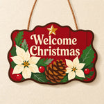 Welcome christmas poinsettia paint by numbers door hanger finished design