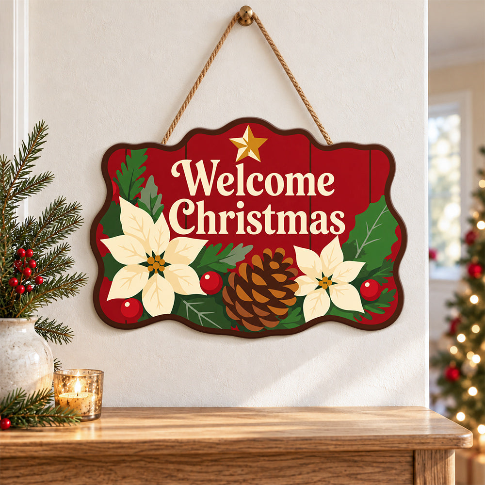 Welcome christmas poinsettia paint by numbers door hanger as indoor wall decor