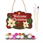 Welcome christmas poinsettia paint by numbers door hanger with paints and brushes