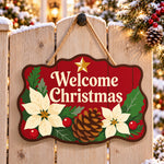 Welcome christmas poinsettia paint by numbers door hanger on a garden gate