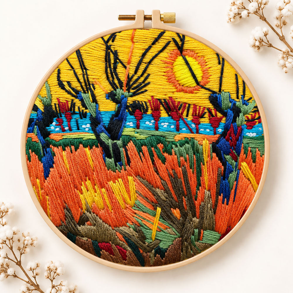 Wetland sunset scenery embroidery kit