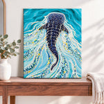 Finished whale shark in ocean pearl diamond painting artwork displayed as home decor