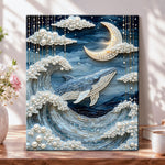 Whale under moon and clouds pearl diamond painting kit for beginners