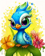 Whimsical blue bird with flowers cross stitch kit for beginners