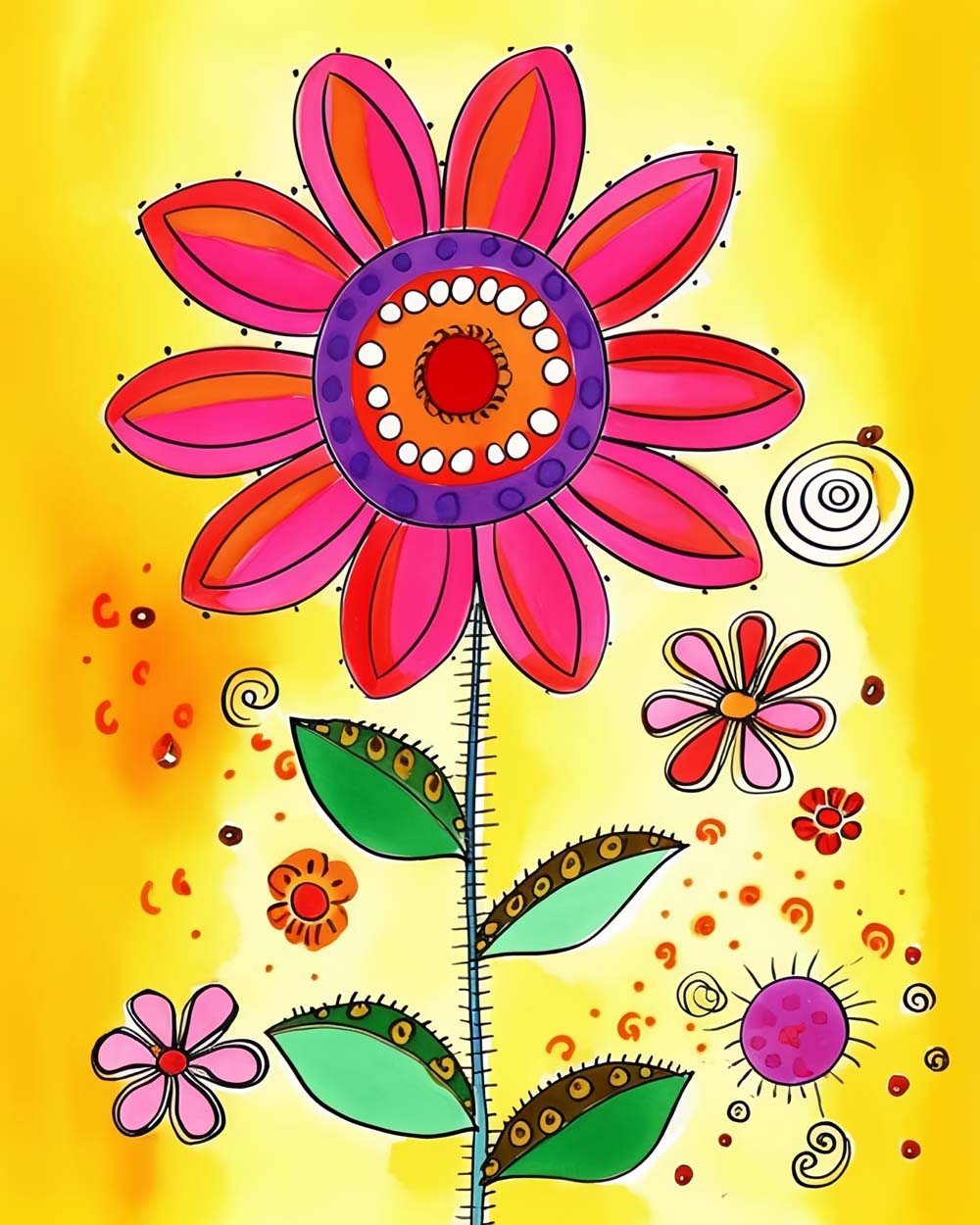Whimsical cartoon flower cross stitch kit for beginners