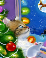 Whimsical cat and mouse by a christmas tree cross stitch kit for beginners