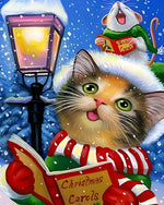 Whimsical cat and mouse singing christmas carols cross stitch kit for beginners