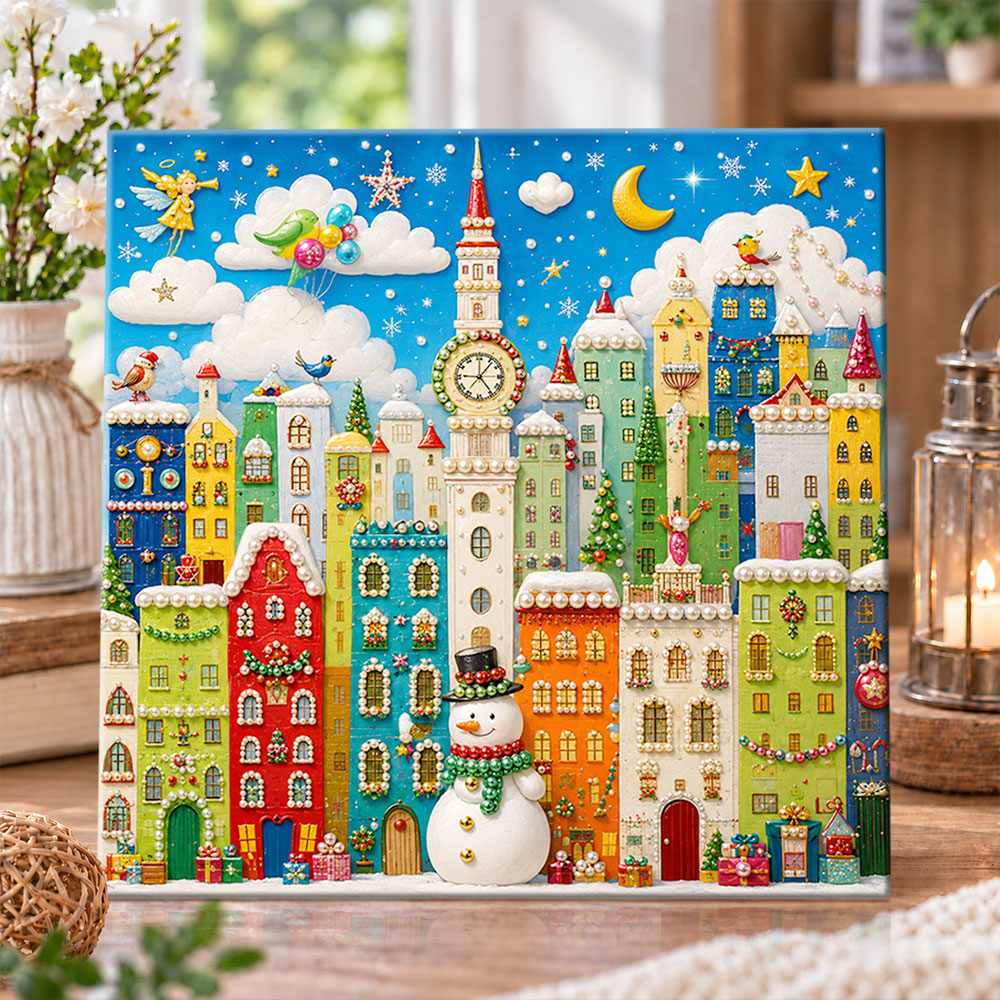 Whimsical christmas town pearl diamond painting kit for beginners