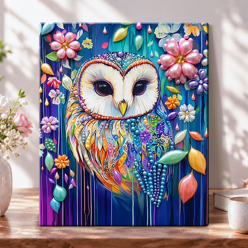 Whimsical colourful owl pearl diamond painting kit for beginners