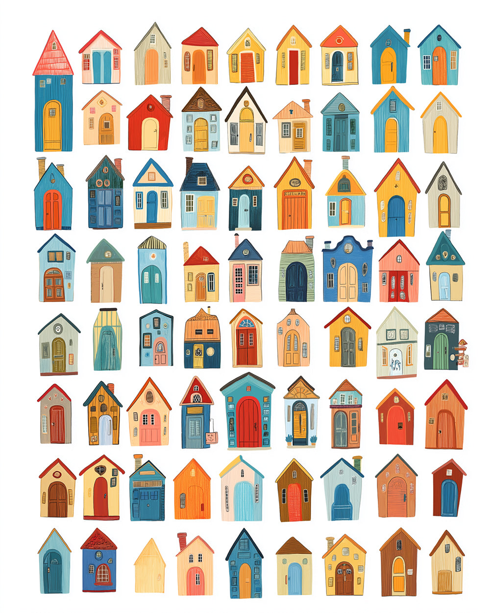Whimsical colourful tiny houses paint by numbers kit for beginners