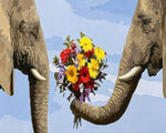 Whimsical elephants holding flowers cross stitch kit for beginners