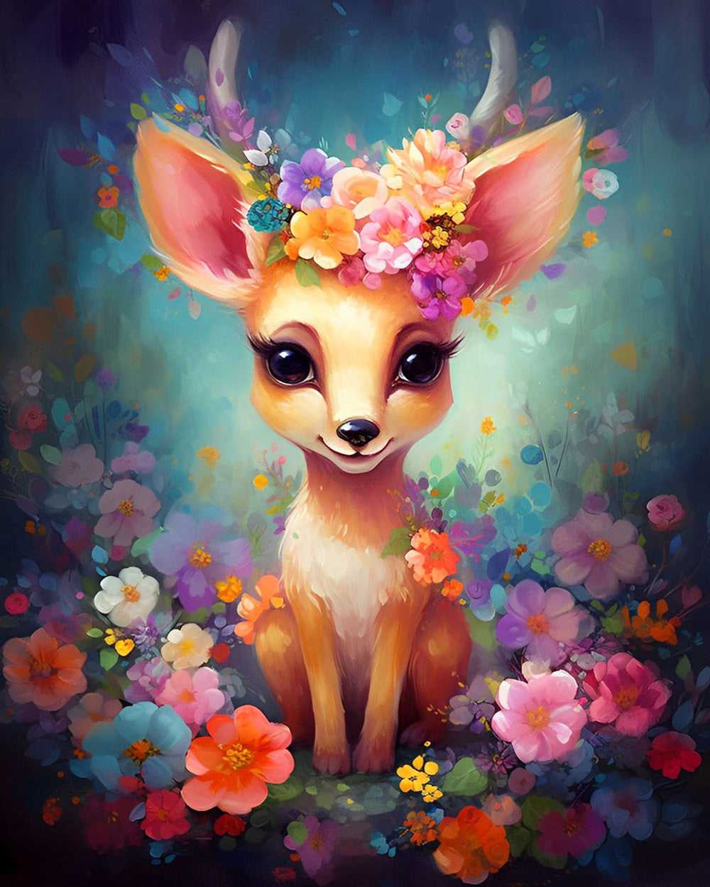 Whimsical fawn with flower crown cross stitch kit for beginners