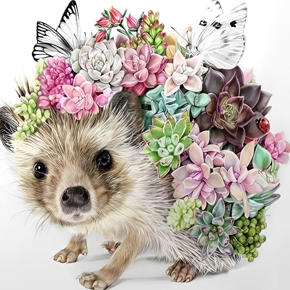 Whimsical hedgehog with succulents paint by numbers kit for beginners