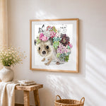 Whimsical hedgehog with succulents paint by numbers artwork displayed on wall as home decor