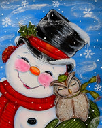 Whimsical snowman and owl in the snow cross stitch kit for beginners
