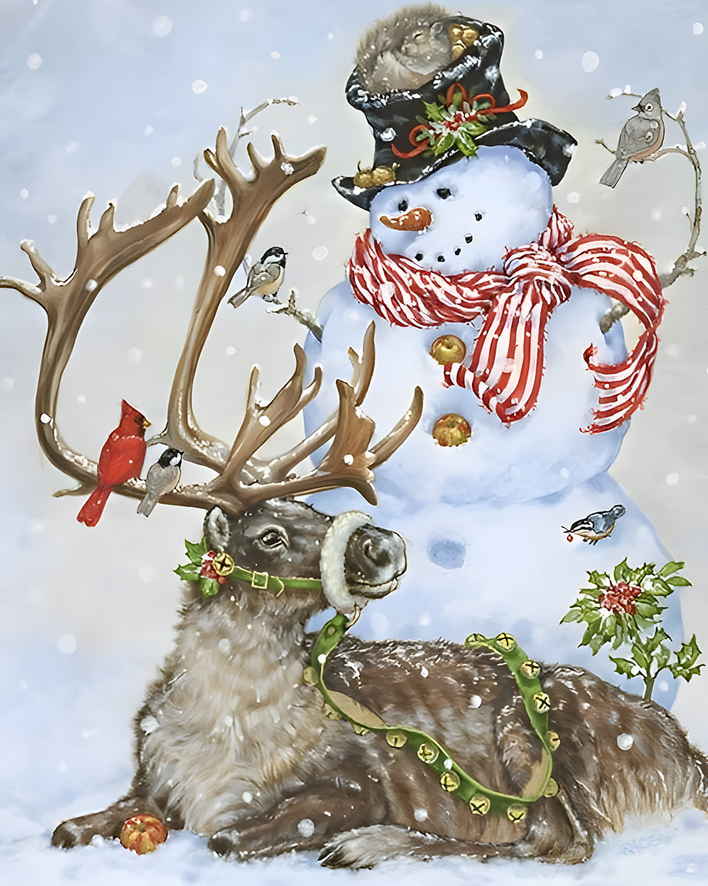 Whimsical snowman and reindeer cross stitch kit for beginners