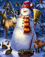 Whimsical snowman and woodland animals cross stitch kit for beginners