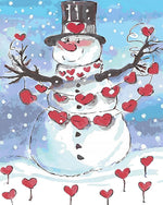 Whimsical snowman with heart decorations cross stitch kit for beginners