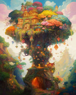 Whimsical treehouse castle cross stitch kit for beginners