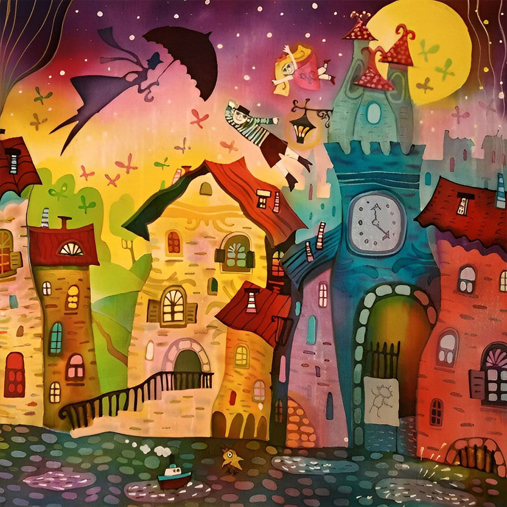 Whimsical twisted town cross stitch kit for beginners