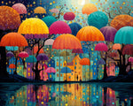 Whimsical umbrella city cross stitch kit for beginners