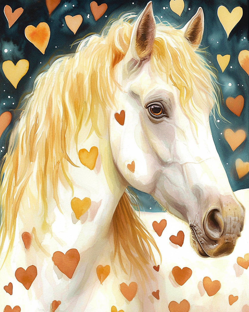 Whimsical white horse and hearts cross stitch kit for beginners