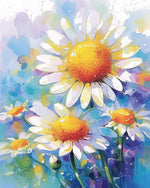 White and yellow daisies cross stitch kit for beginners