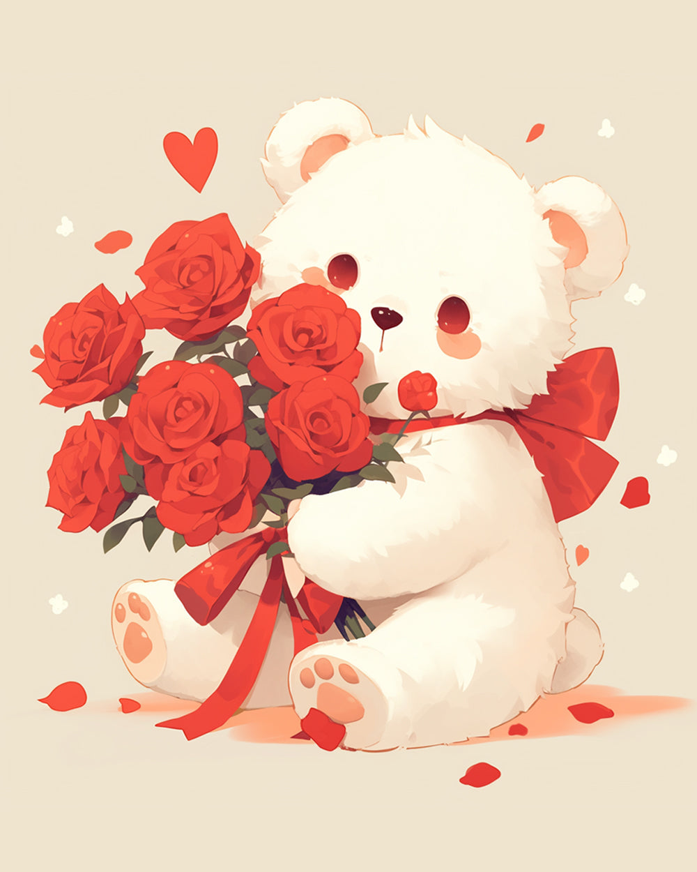 White bear with a bouquet of roses cross stitch kit for beginners