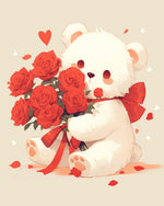 White bear with a bouquet of roses cross stitch kit for beginners