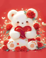 White bear with roses and heart cross stitch kit for beginners