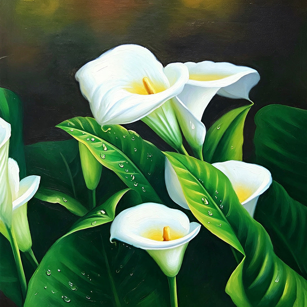 White calla lilies with dew drops cross stitch kit for beginners