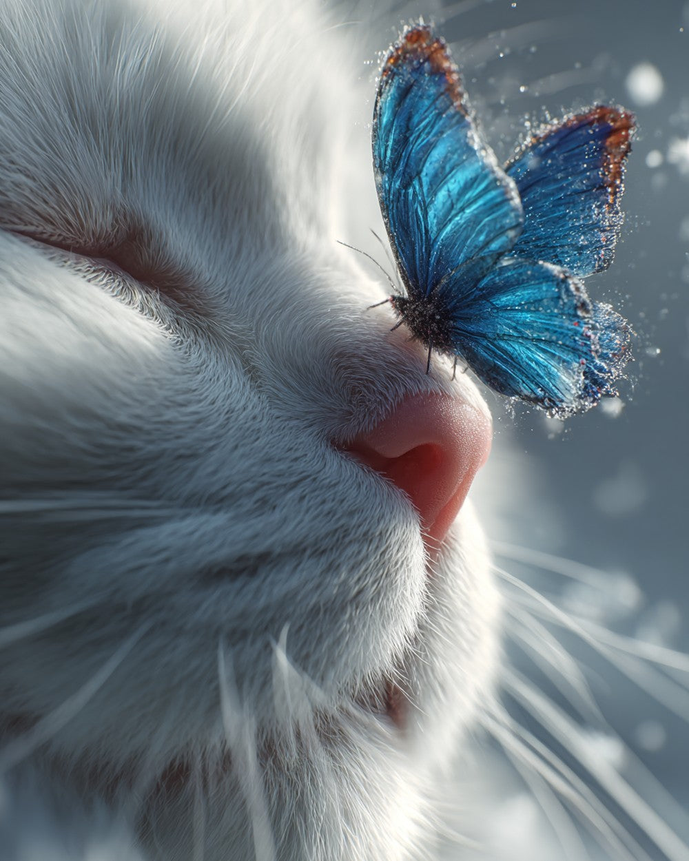 White cat and blue butterfly cross stitch kit for beginners